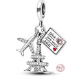 Charm Sterlingové stříbro 925 Letecky do Paříže - kéž bys byl tady, 3v1 přívěsek na náramek cestování 9 mm