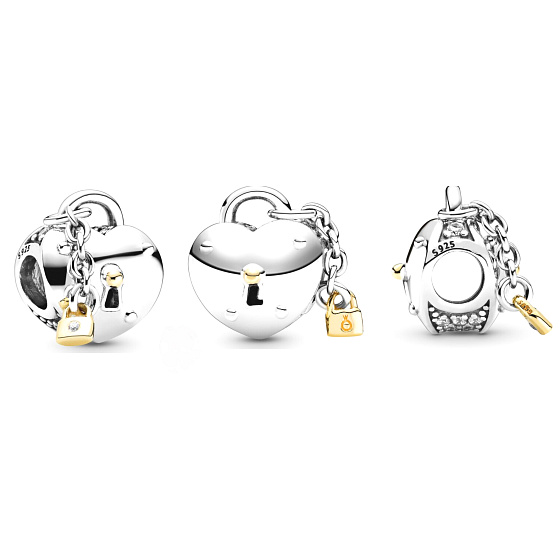 Srdce a zámek, stříbrný 925 korálek na náramek