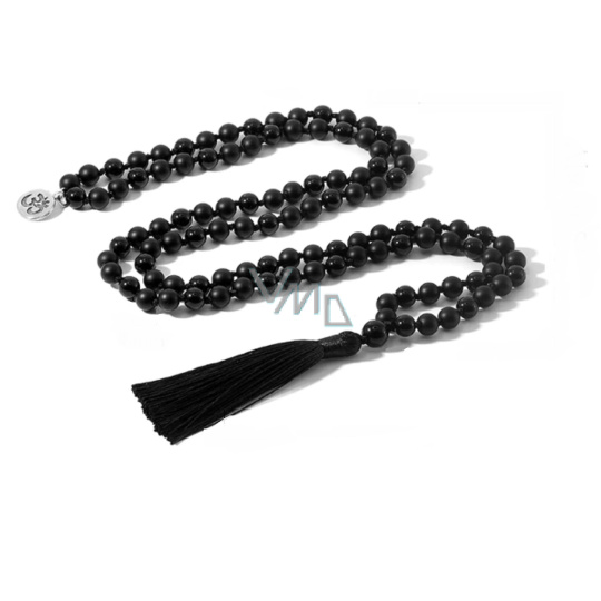 108 Mala Onyx náhrdelník matný meditační šperk, přírodní kámen, vázaný střapec, korálek 8 mm 108 Mala Onyx náhrdelník matný meditační šperk, přírodní kámen, vázaný střapec, korálek 8 mm