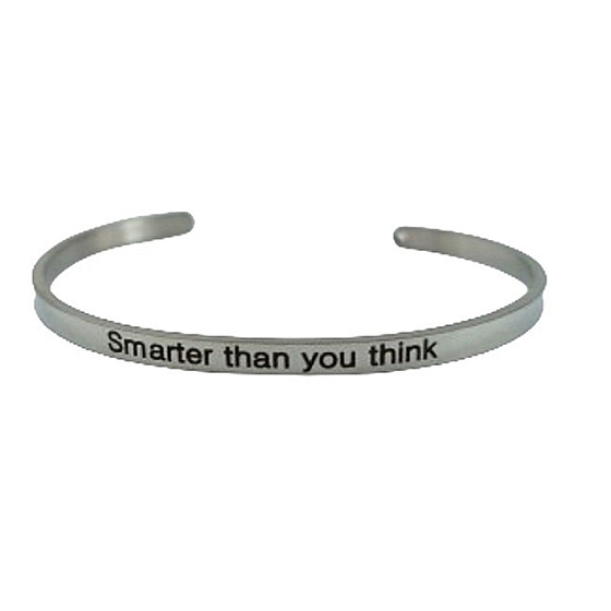 Nerezová ocel náramek stříbrný s gravírováním Chytřejší než si myslíte, otevřená manžeta, 4 mm