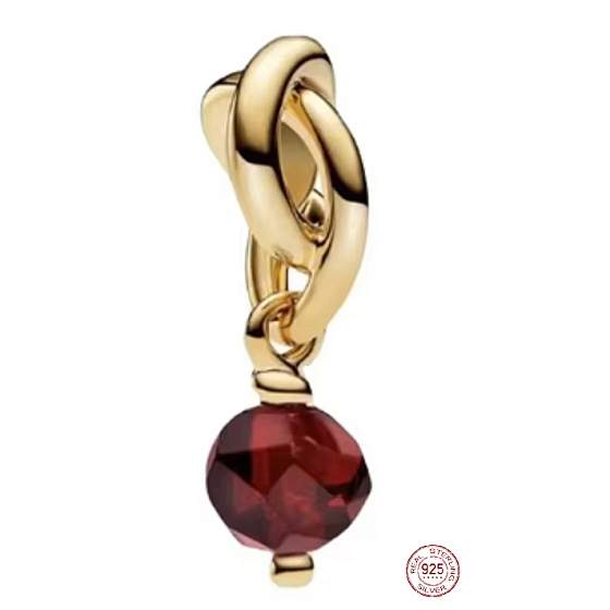 Charm Propletený fazetovaný kruh věčnosti červený tmavý, přívěsek na náramek symbol leden