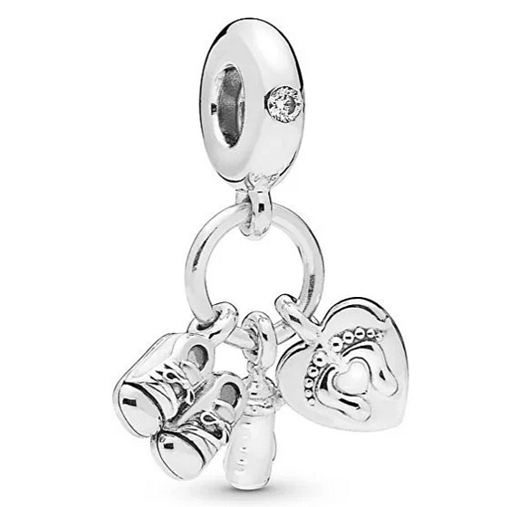 Charm Moje děťátko 3v1 srdce - tisk nohou, dudlík a botičky, přívěsek na náramek rodina