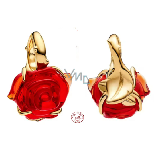 Charm Sterlingové stříbro 925 Disney, Kráska a zvíře červená růže – symbol lásky a kouzla, přívěsek na náramek film Charm Sterlingové stříbro 925 Disney, Kráska a zvíře červená růže – symbol lásky a kouzla, přívěsek na náramek film