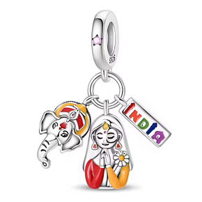 Charm Indie Ganéša a Namasté – 3v1 symbol štěstí, ochrany a vzpomínka na zemi barev | Přívěsek na náramek cestování