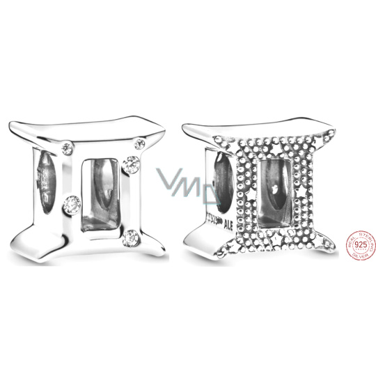 Charm Sterlingové stříbro 925 znamení zvěrokruhu Třpytiví Blíženci, korálek na náramek Charm Sterlingové stříbro 925 znamení zvěrokruhu Třpytiví Blíženci, korálek na náramek