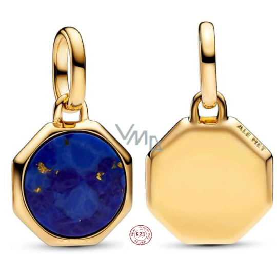 Charm Sterlingové stříbro 925 Mini medailon modrý imitace Lapis lazuli, přívěsek na náramek symbol Charm Sterlingové stříbro 925 Mini medailon modrý imitace Lapis lazuli, přívěsek na náramek symbol