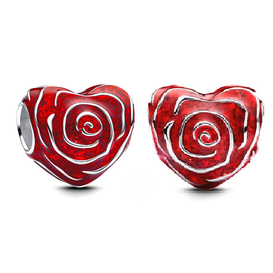  Růže červené ohnivé smaltovaná,  stříbrný korálek na náramek