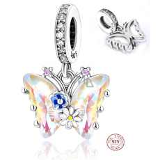 Charm Sterlingové stříbro 925 Motýl - květiny, přívěsek na náramek zvíře