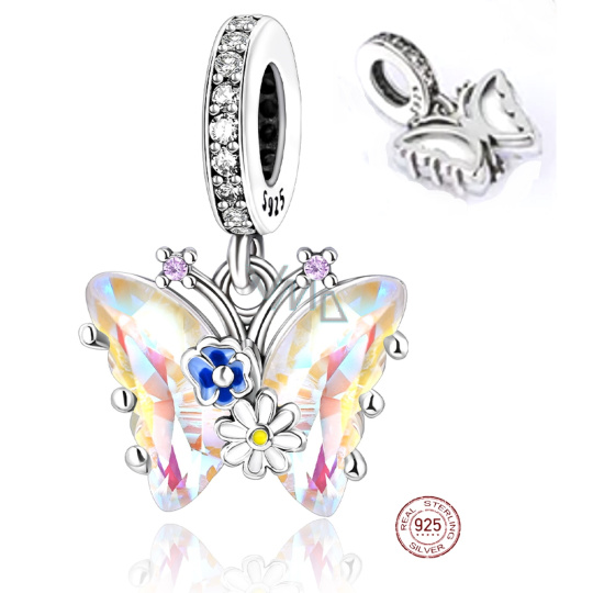 Charm Sterlingové stříbro 925 Motýl - květiny, přívěsek na náramek zvíře Charm Sterlingové stříbro 925 Motýl - květiny, přívěsek na náramek zvíře