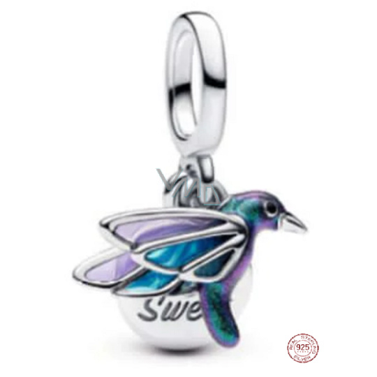 Charm Sterlingové stříbro 925 Kolibřík, přívěsek na náramek zvíře Charm Sterlingové stříbro 925 Kolibřík, přívěsek na náramek zvíře