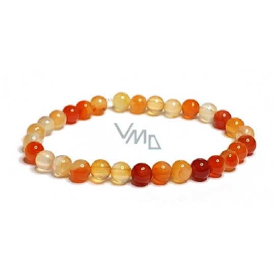 Achát oranžový náramek elastický přírodní kámen, kulička 6 mm / 16 - 17 cm, klid - ochrana - síla - harmonie