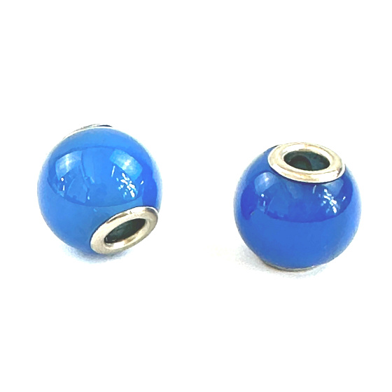 Achát modrý, korálek přívěs kulatý přírodní kámen 14 mm, otvor 4,2 mm 1 kus