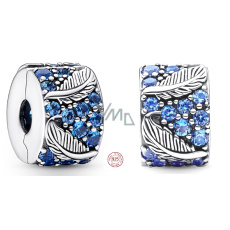 Charm Sterlingové stříbro 925 Zahnuté peříčko & pavé, stopper, klipový korálek na náramek příroda