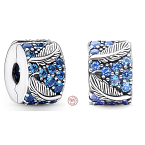 Charm Zahnuté peříčko & pavé, stopper, klipový korálek na náramek příroda