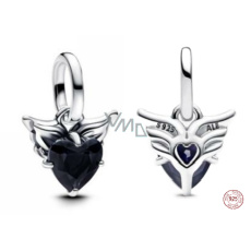 Charm Sterlingové stříbro 925 Mini medailon Okřídlené černé srdce, přívěsek na náramek láska