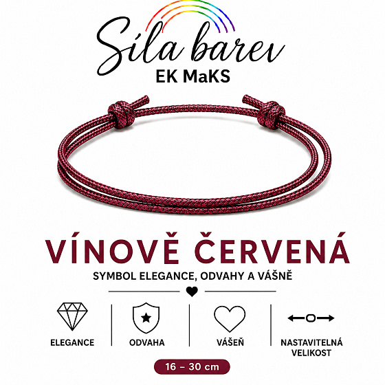Síla barev Šňůrkový náramek – Vínově červená | Symbol elegance, odvahy a vášně | nastavitelný 16 - 30 cm