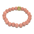 Láva růžový s královskou mantrou Óm, náramek elastický přírodní kámen, kulička 8 mm / 16 - 17 cm, zrozen ze čtyř živlů