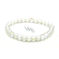 Opalit bílý matný náramek elastický, syntetický kámen kulička 6 mm / 16 - 17 cm, kámen přání a naděje