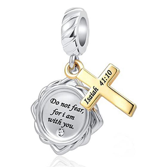 Charm Duchovní symbol, Isah 41:10, 2v1 přívěsek na náramek
