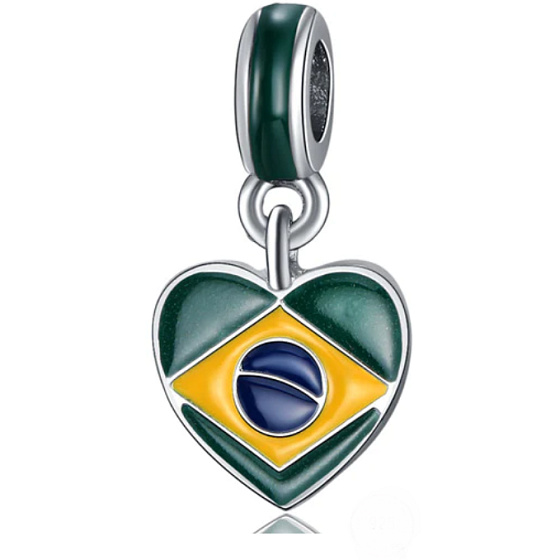 Charm Brazílie vlajka srdce - miluji Brazílii, kávové zrno, přívěsek na náramek cestování