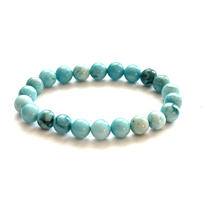 Larimar náramek elastický přírodní kámen, 8 mm / 16 - 17 cm, klid - mír - vyrovnanost