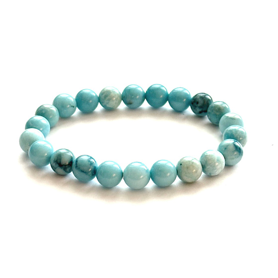 Larimar náramek elastický přírodní kámen, 8 mm / 16 - 17 cm, klid - mír - vyrovnanost