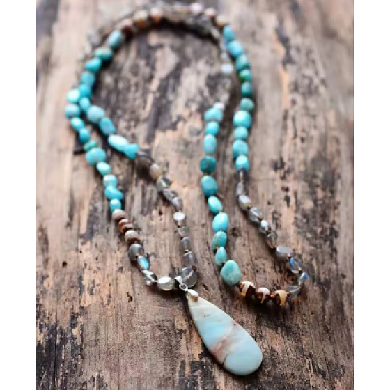 Japa Mala 108 korálků Amazonit – náhrdelník klidu, pravdy a vnitřní rovnováhy