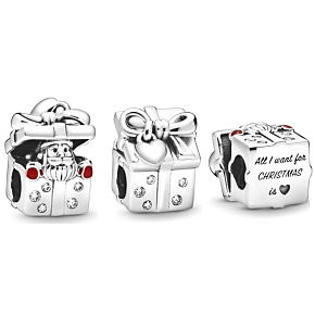 Charm Santa v dárkové krabici, korálek na náramek Vánoce