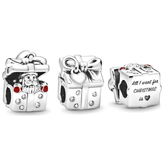 Charm Santa v dárkové krabici, korálek na náramek Vánoce