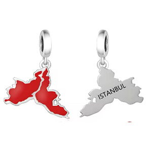 Charm Turecko, Istambul vlajka - houpající se mapa, přívěsek na náramek cestování