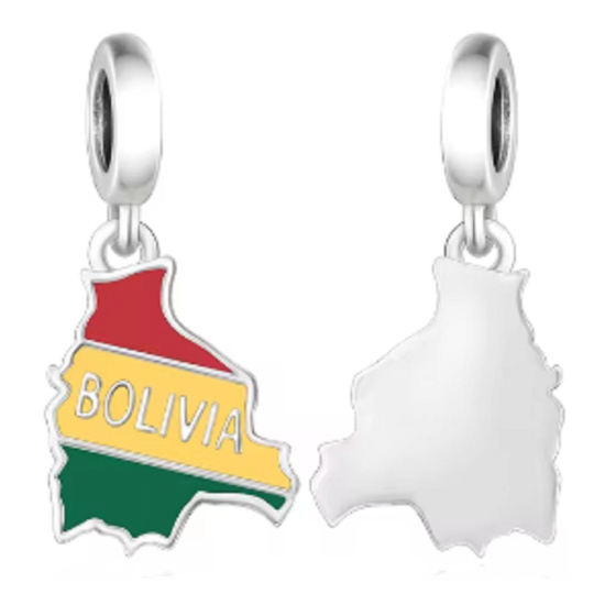 Charm Bolívie vlajka - houpající se mapa, přívěsek na náramek cestování
