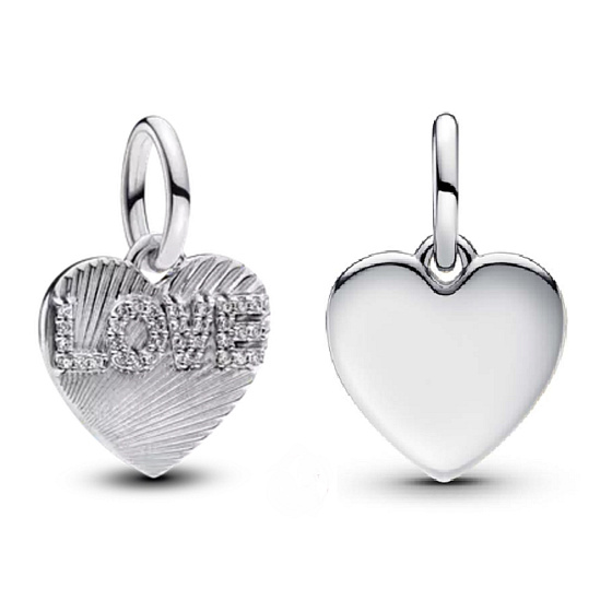  Srdce s nápisem Love, stříbrný 925 přívěsek na náramek