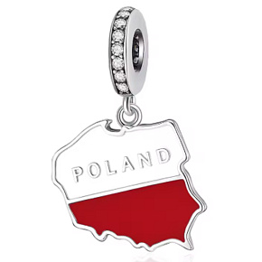 Charm Polsko vlajka - houpající se mapa, přívěsek na náramek cestování