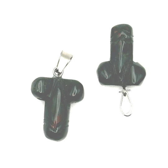 Heliotrop / Bloodstone Penis pro štěstí, přívěsek přírodní kámen ručně broušený cca 11 x 22 mm, kámen odvahy