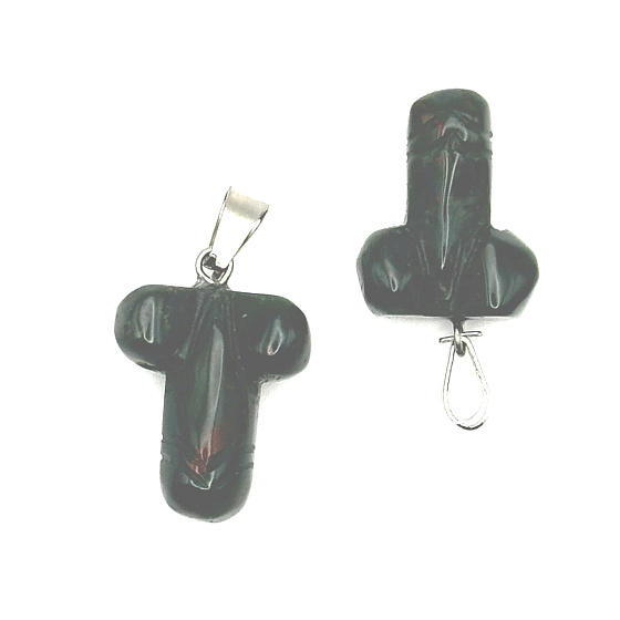 Heliotrop / Bloodstone Penis pro štěstí, přívěsek přírodní kámen ručně broušený cca 11 x 22 mm, kámen odvahy