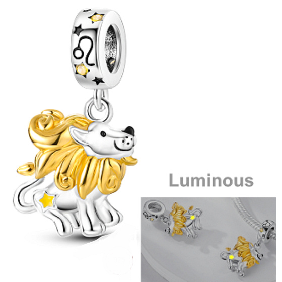 Charm Znamení zvěrokruhu Lev, zářící ve tmě luminozní přívěsek na náramek