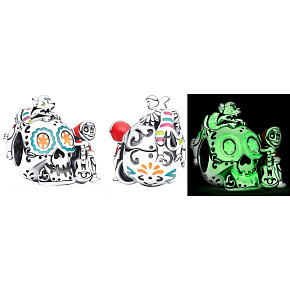 Charm Disney Pixar Coco Miguel & Dante lebka zářící ve tmě, luminozní korálek na náramek, Halloween