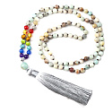 108 Mala 7 čakrový náhrdelník, Amazonit, meditační šperk, přírodní kámen vázaný, elastický, střapec 8 cm, korálek 6 mm