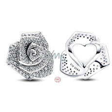 Charm Sterlingové stříbro 925 Růže v květu velký, korálek na náramek květina Charm Sterlingové stříbro 925 Růže v květu velký, korálek na náramek květina