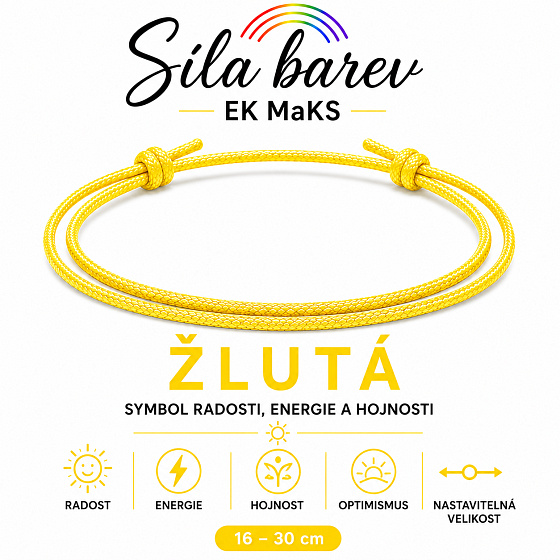 Síla barev Šňůrkový náramek – Žlutá | Symbol radosti, energie a hojnosti | nastavitelný 16 - 30 cm