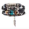 Kožený vícevrstvý náramek, symbol peříčko nastavitelná velikost