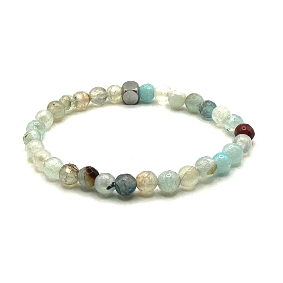 Achát světle modrý fazet náramek elastický přírodní kámen, kulička 6 mm / 16 - 17 cm