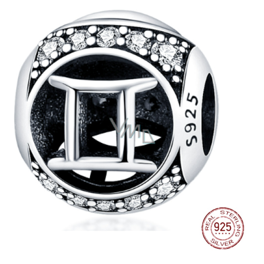 Charm Sterlingové stříbro 925 znamení zvěrokruhu Blíženci + zirkony, korálek na náramek