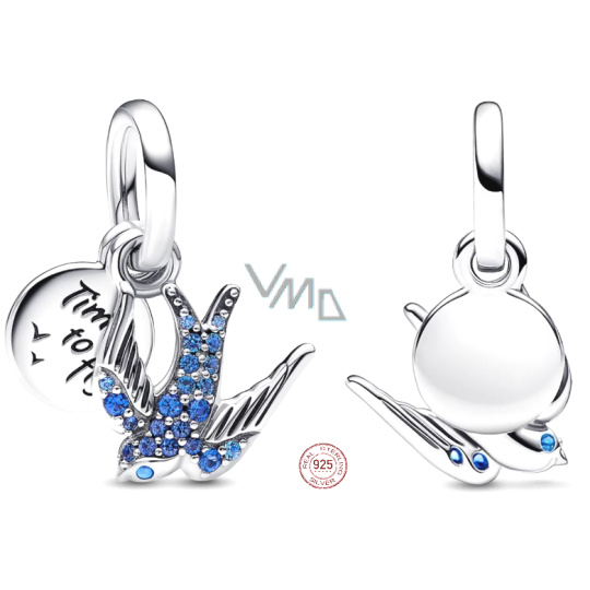 Zawieszka ze srebra próby 925 Jaskółka i cytat, 2w1 dodatek do bransoletki Zawieszka ze srebra próby 925 Jaskółka i cytat, 2w1 dodatek do bransoletki