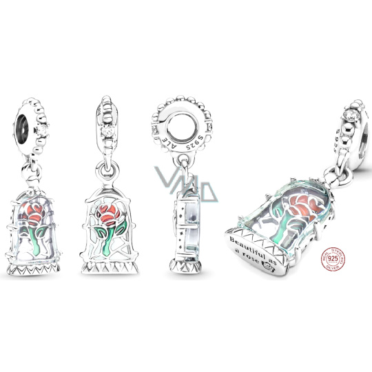 Charm Sterlingové stříbro 925 Disney Kráska a Zvíře Kouzelná růže, přívěsek na náramek, film Charm Sterlingové stříbro 925 Disney Kráska a Zvíře Kouzelná růže, přívěsek na náramek, film