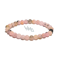 Opál růžový náramek elastický přírodní kámen, kulička 6 mm / 16 - 17 cm, kámen královny, přitažlivosti, ženské intuice a krásy