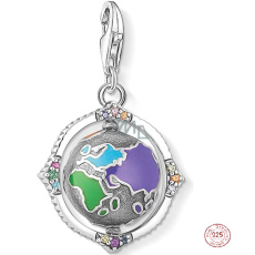Charm Sterlingové stříbro 925 Otočný glóbus, humří spona přívěsek na náramek cestování