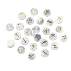 Křemen čirý kruhový Runová abeceda přírodní kámen, 16 - 19 mm 25 kusů, nejdokonalejší léčitel