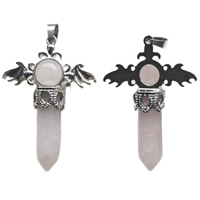 Růženin kříž ze slitiny a přírodního kamene 5,3 x 3,7 x 12 mm, kámen lásky