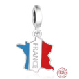 Charm Sterlingové stříbro 925 Francie vlajka - houpající se mapa, přívěsek na náramek cestování